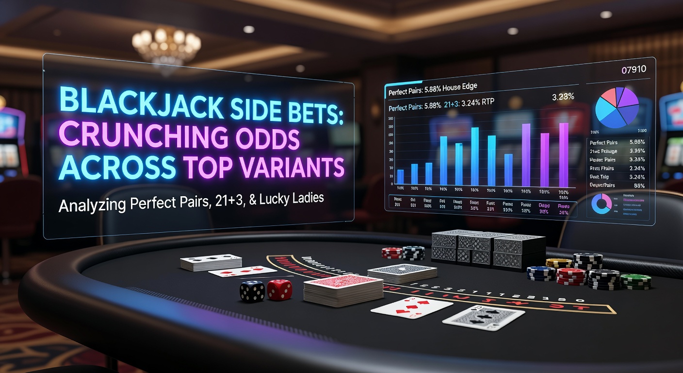 Close-up of a blackjack table showing side bet options like Perfect Pairs and 21+3 illuminated on the felt