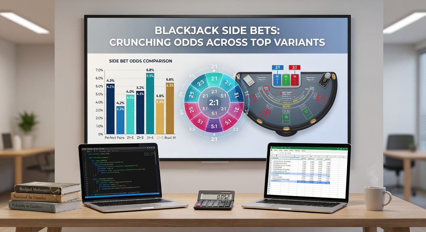 Digital blackjack interface highlighting Dragon 7 and Lucky Lucky side bet buttons with glowing payouts