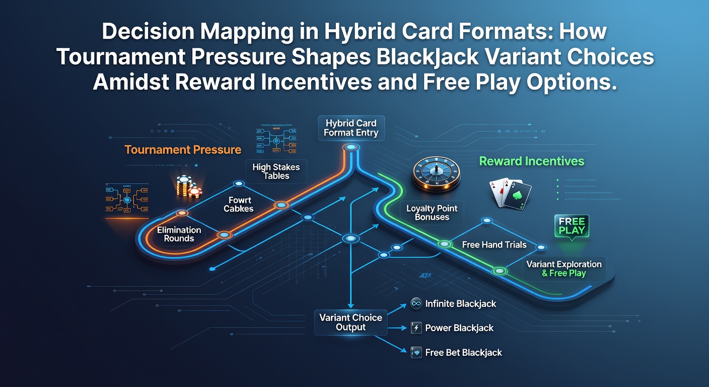 Diagram illustrating decision mapping processes in hybrid blackjack and poker card formats under tournament conditions