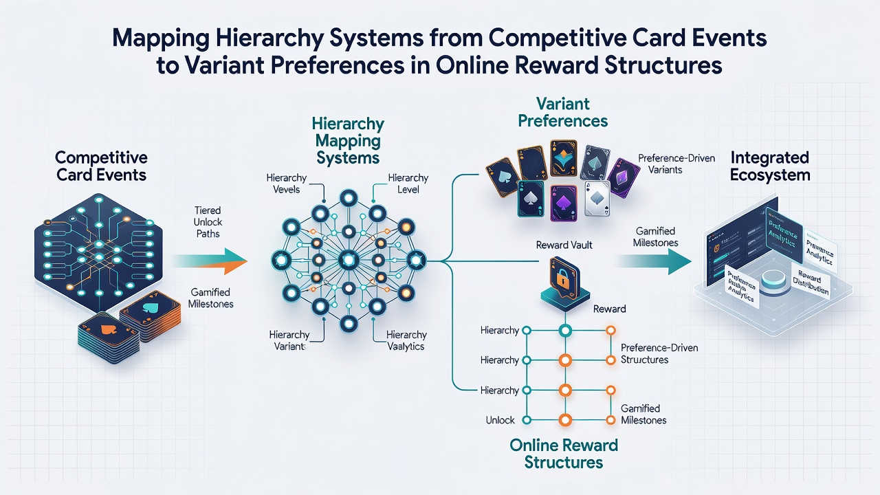 Illustration of online reward structures with layered bonuses mapped from competitive card event hierarchies