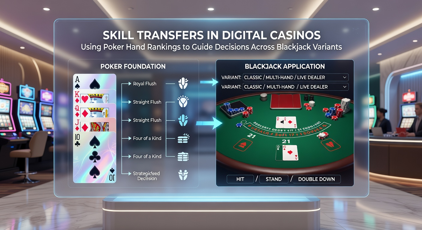 Live dealer blackjack table with players referencing probability charts derived from poker hand analysis